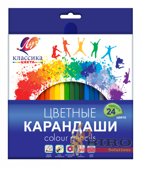 Creioane colorate 24 culori, din lemn, Klassika Луч